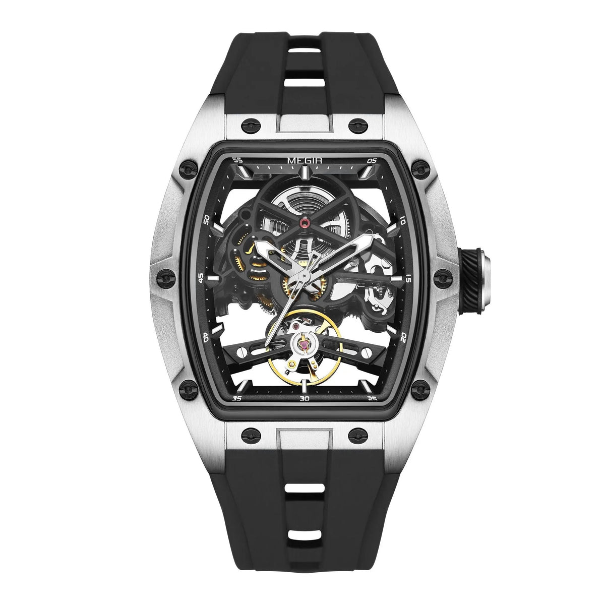 MEGIR Original Fashion Men Watches Automatic Mechanical Watch Steel Case Sport Skeleton Dial Wristwatch Waterproof Clock Reloj Hombre 2242 by MEGIR WATCH GROUP