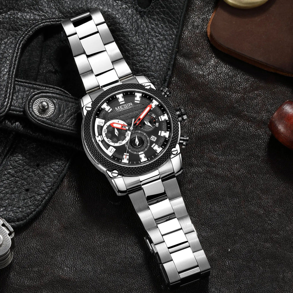 MEGIR Mens Watches Top Brand Luxury Business Wristwatch Waterproof Calendar Quartz Casual Clock Stainless Steel Man Chronograph 2134 by MEGIR WATCH GROUP