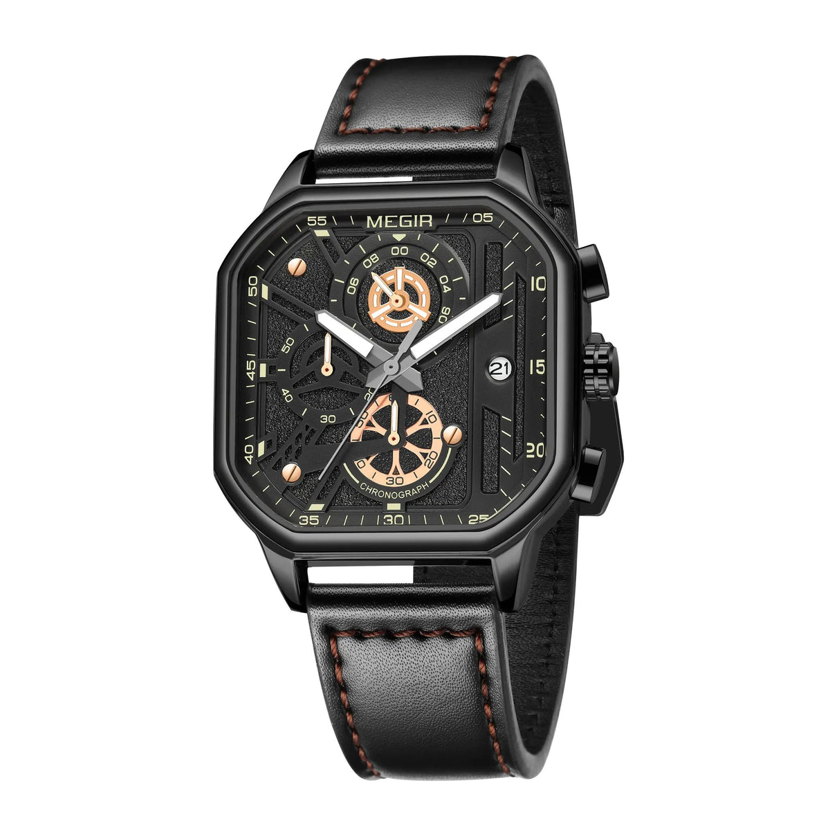 MEGIR Fashion Square Case Men's Sport Watch Quartz Chronograph Luminous Military Wristwatches Luminous Date Clock Reloj Hombre 8106 by MEGIR WATCH GROUP