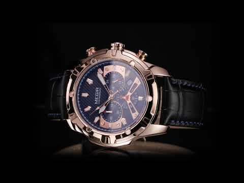 MEGIR Luxury Men Sport Watches Leather Military Quartz Wristwatch Waterproof Man Chronograph Clock 24 hour Montre Homme 2102 by MEGIR WATCH GROUP
