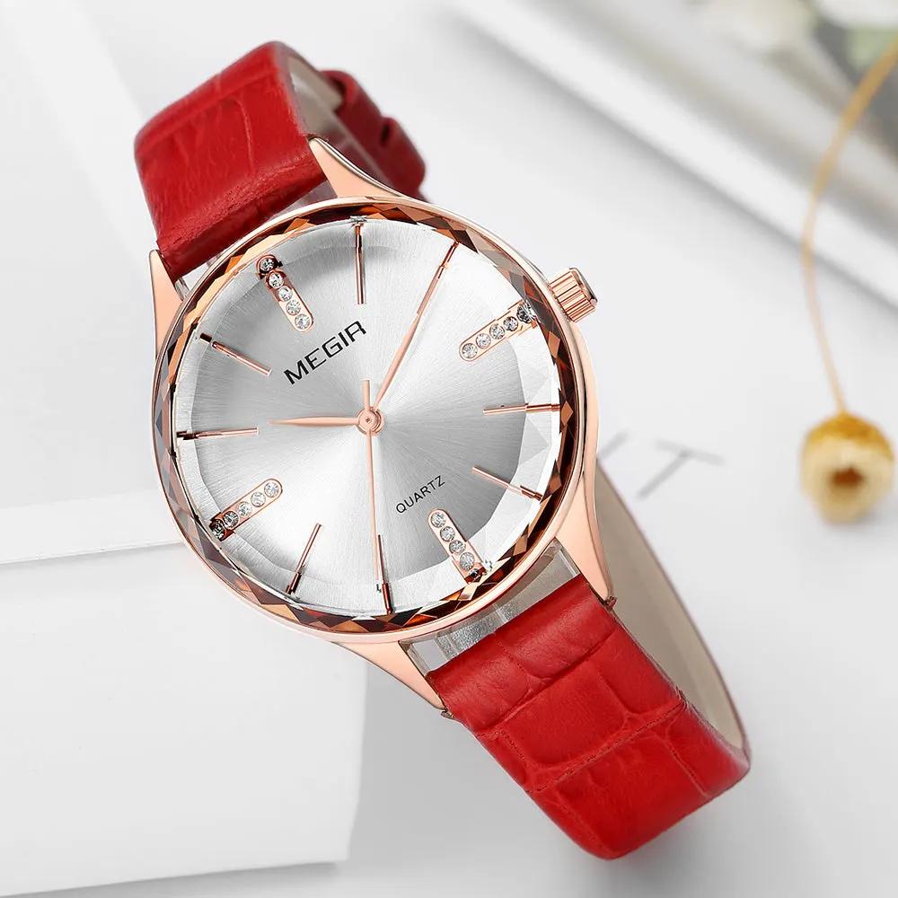 MEGIR Luxury Woman Wristwatch Elegant Waterproof Leather Strap Female Quartz Watches Dress Diamond Wrist Watch for Ladies Gift 4213 by MEGIR WATCH GROUP