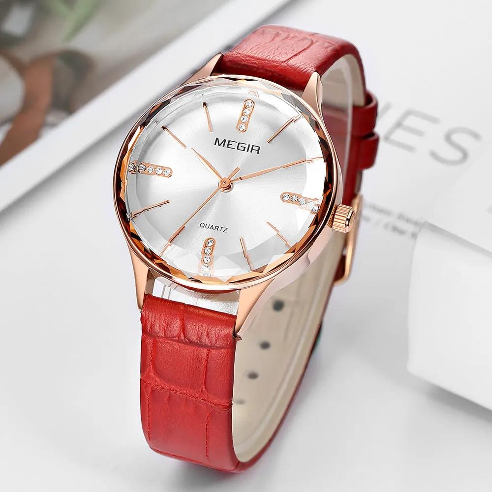 MEGIR Luxury Woman Wristwatch Elegant Waterproof Leather Strap Female Quartz Watches Dress Diamond Wrist Watch for Ladies Gift 4213 by MEGIR WATCH GROUP