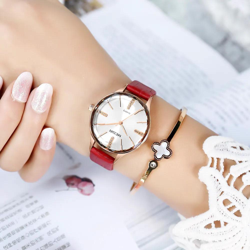 MEGIR Luxury Woman Wristwatch Elegant Waterproof Leather Strap Female Quartz Watches Dress Diamond Wrist Watch for Ladies Gift 4213 by MEGIR WATCH GROUP