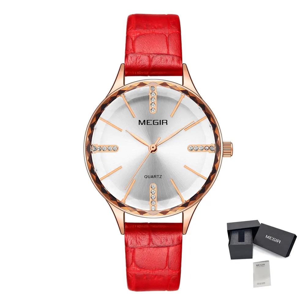 MEGIR Luxury Woman Wristwatch Elegant Waterproof Leather Strap Female Quartz Watches Dress Diamond Wrist Watch for Ladies Gift 4213 by MEGIR WATCH GROUP