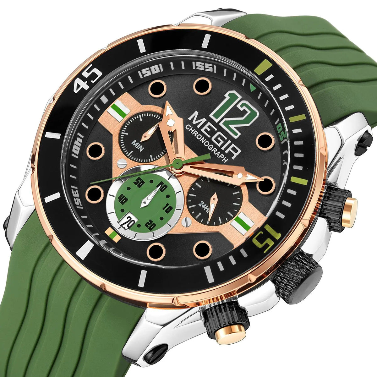 MEGIR Men's Sport Watches Chronograph Silicone Strap Waterproof Calendar Quartz Military Wristwatch Male Clock Relogio Masculino 2206 by MEGIR WATCH GROUP