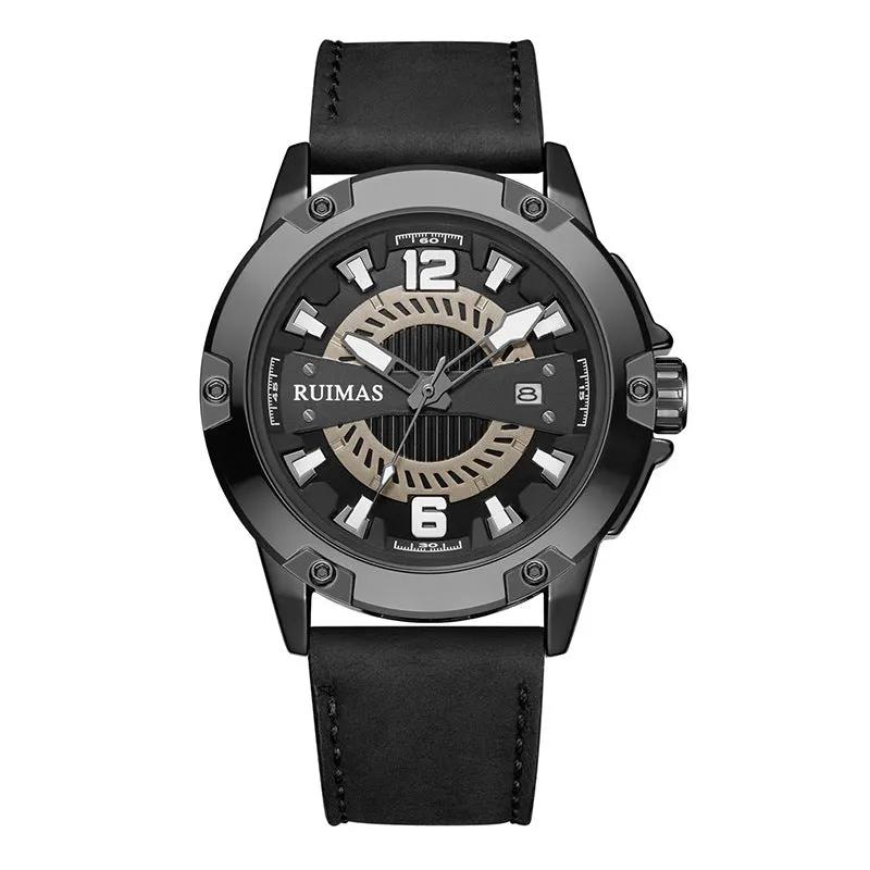 RUIMAS Luxury Men Watches Leather Strap Sport Casual Wristwatches Waterproof Luminous Date Clock Big Dial Montre Homme 302 by MEGIR WATCH GROUP
