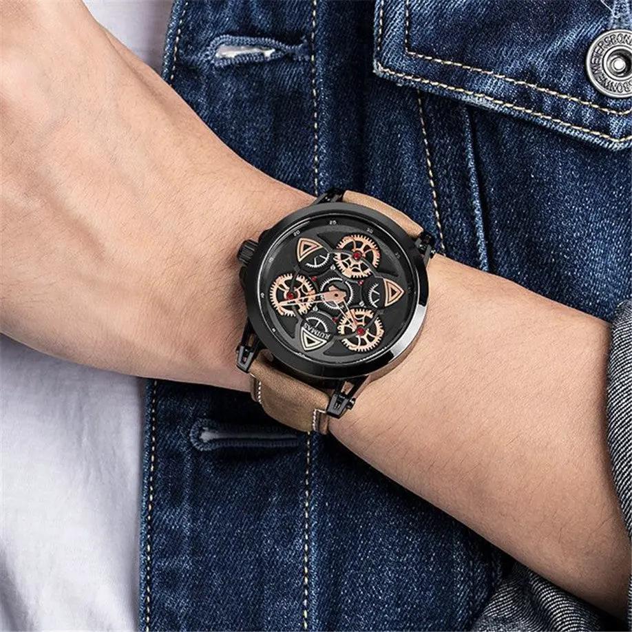 RUIMAS Brand Quartz Sport Watches for Men Fashion Military Casual Wrist Watch Waterproof Leather Male Clock Reloj Hombre 550 by MEGIR WATCH GROUP
