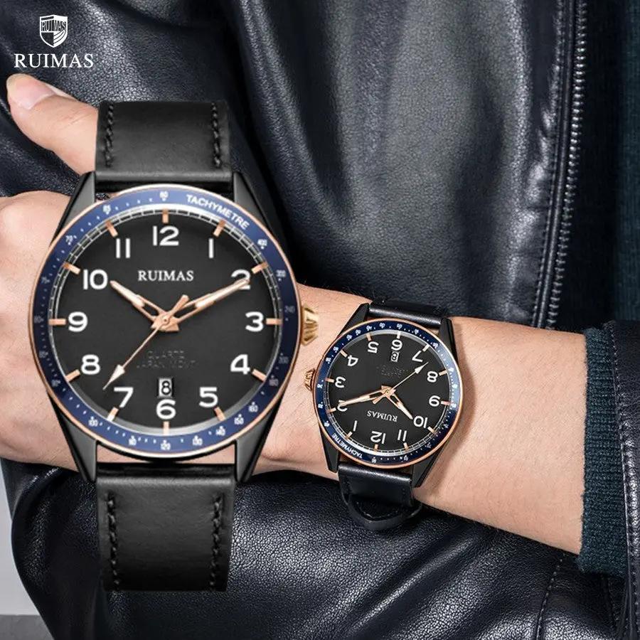 RUIMAS Men Quartz Watches Luxury Leather Sports Quartz Wristwatches Waterproof Luminous Casual Clock Auto Date Relogio Masculino 573 by MEGIR WATCH GROUP