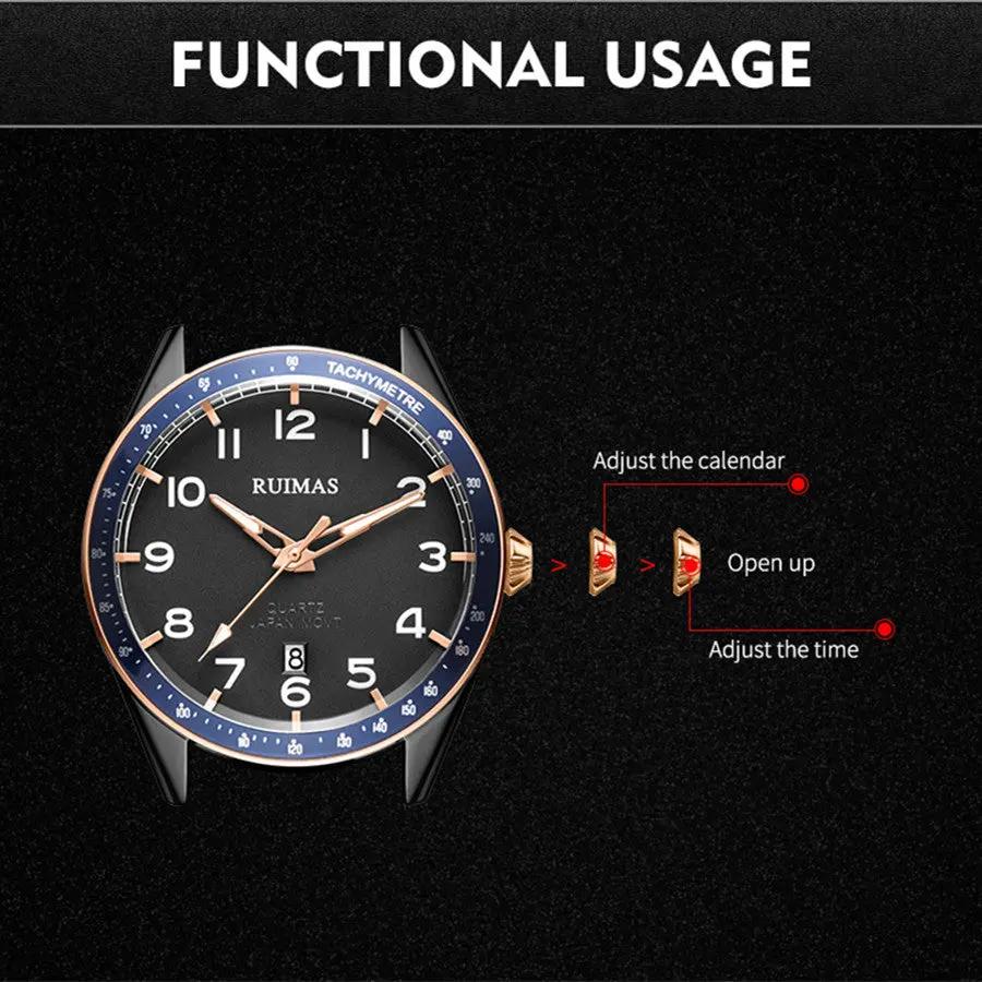 RUIMAS Men Quartz Watches Luxury Leather Sports Quartz Wristwatches Waterproof Luminous Casual Clock Auto Date Relogio Masculino 573 by MEGIR WATCH GROUP