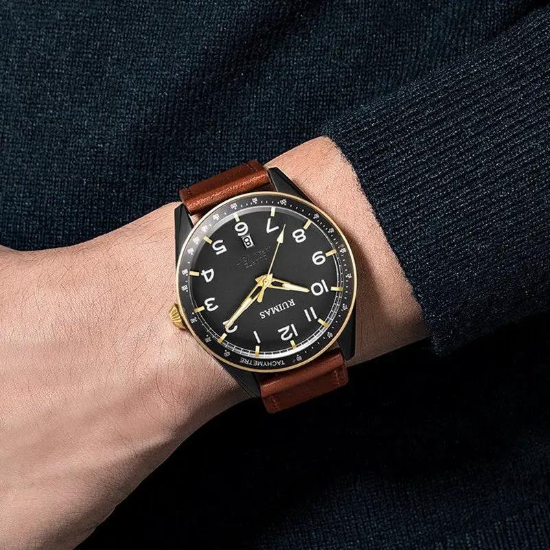 RUIMAS Men Quartz Watches Luxury Leather Sports Quartz Wristwatches Waterproof Luminous Casual Clock Auto Date Relogio Masculino 573 by MEGIR WATCH GROUP