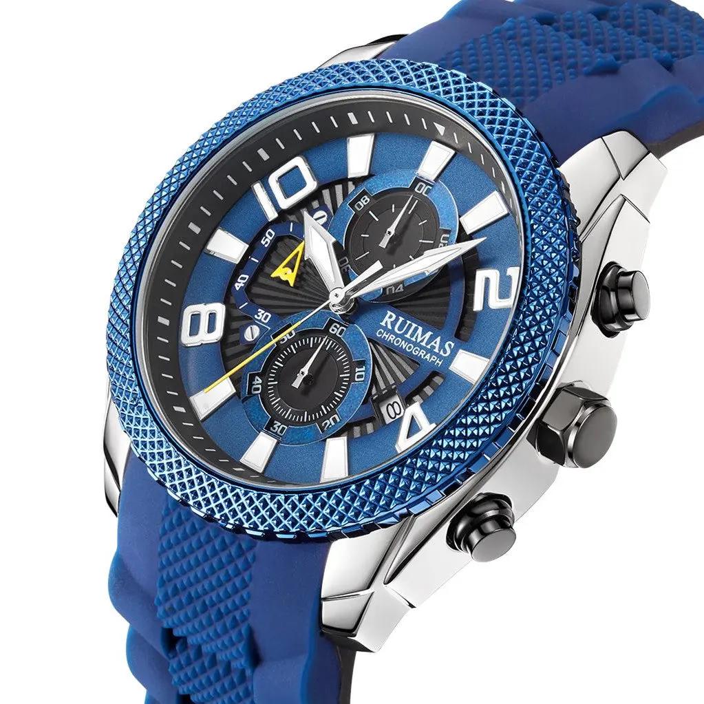 RUIMAS Fashion Watches for Men Luxury Large Dial Quartz Sports Chronograph Clock Luminous Date Casual WristWatch Reloj Hombre 584 by MEGIR WATCH GROUP