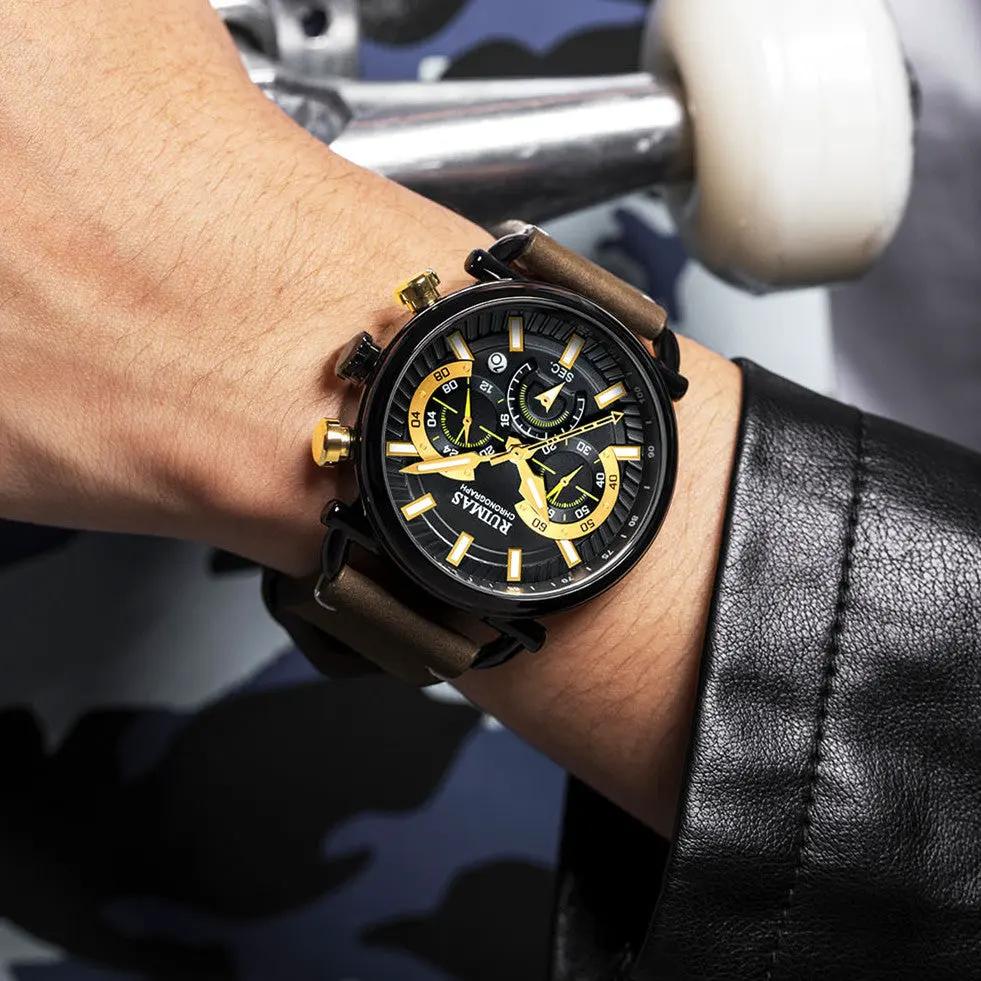 RUIMAS Men Luxury Sport Watches Leather Bracelet Quartz Wristwatch Luminous Clock Watch Calendar Relogio Masculino 585 by MEGIR WATCH GROUP