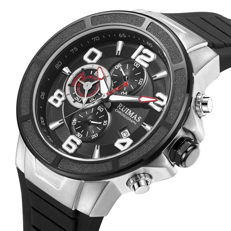 RUIMAS Chronograph Top Brand Luxury Quartz Watches for Men Waterproof Silicone Sports Clock Wristwatch Calendar Montre Homme 587 by MEGIR WATCH GROUP