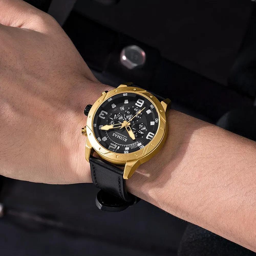 RUIMAS Relogio Masculino Fashion Men Quartz Watch Leather Sport Military Wristwatch Waterproof Clock with Auto Date 595 by MEGIR WATCH GROUP