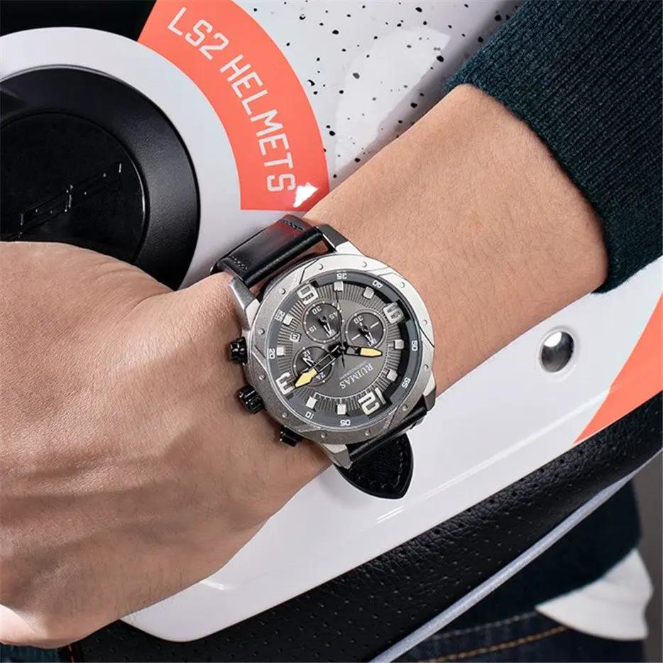 RUIMAS Relogio Masculino Fashion Men Quartz Watch Leather Sport Military Wristwatch Waterproof Clock with Auto Date 595 by MEGIR WATCH GROUP