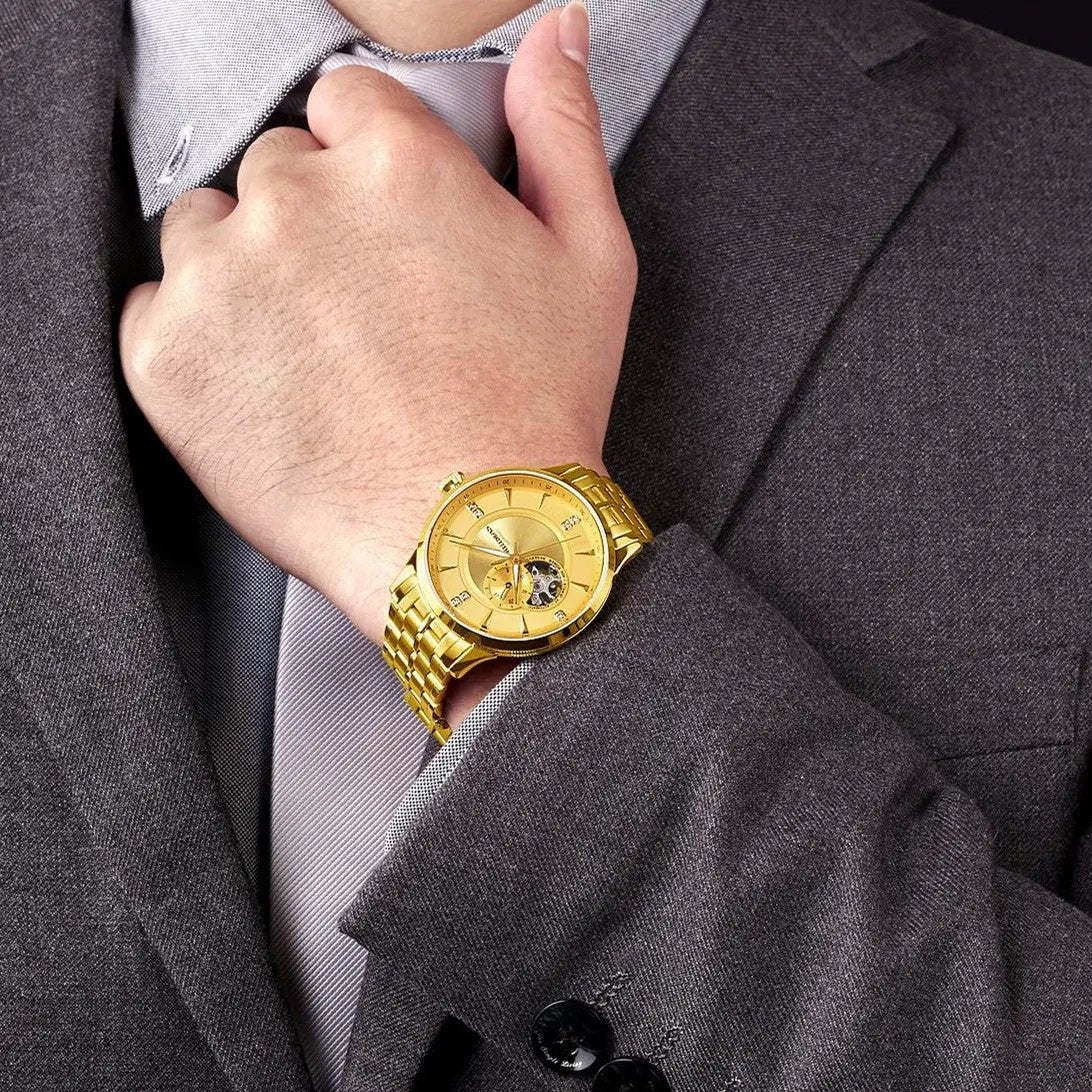 RUIMAS Gold Men Watch Luxury Stainless Steel Automatic Mechanical Watches Sapphire Glass Waterproof Wristwatch Relogio Masculino 6735 by MEGIR WATCH GROUP