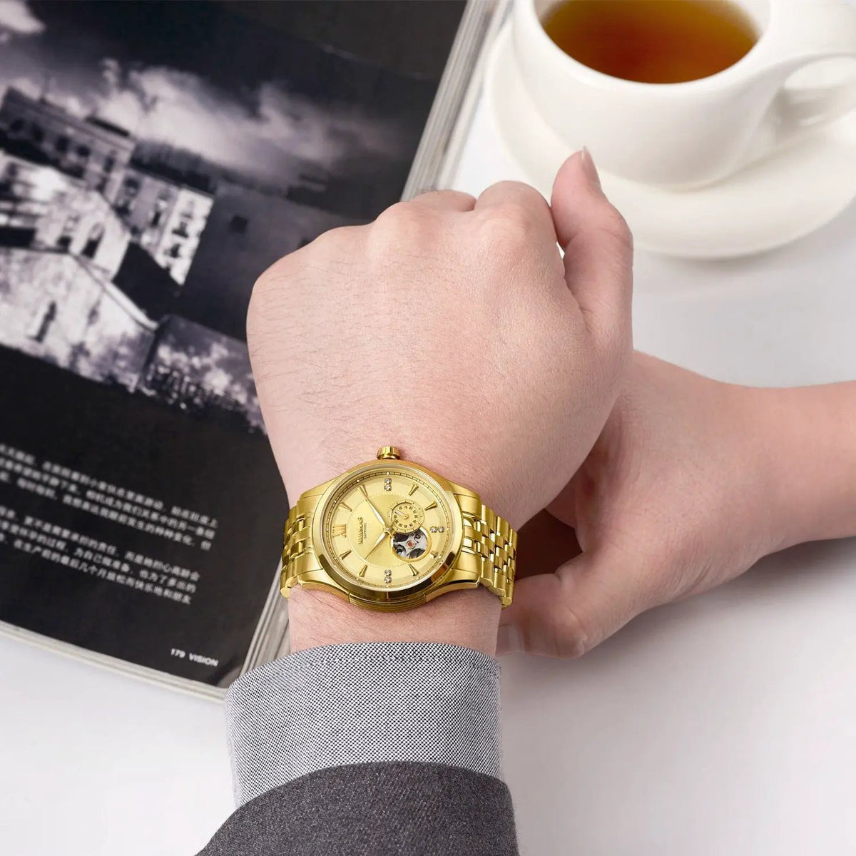 RUIMAS Luxury Men Mechanical Watches Sapphire Glass Stainless Steel Bracelet Business Casual WristWatch Clock Montre Homme 6736 by MEGIR WATCH GROUP