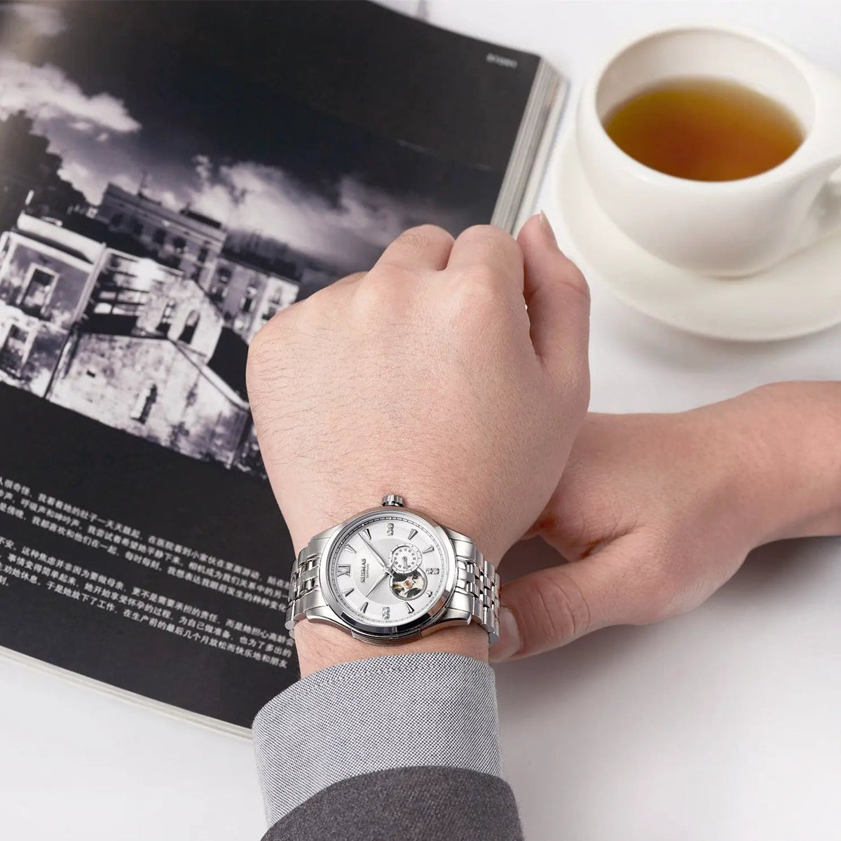 RUIMAS Luxury Men Mechanical Watches Sapphire Glass Stainless Steel Bracelet Business Casual WristWatch Clock Montre Homme 6736 by MEGIR WATCH GROUP