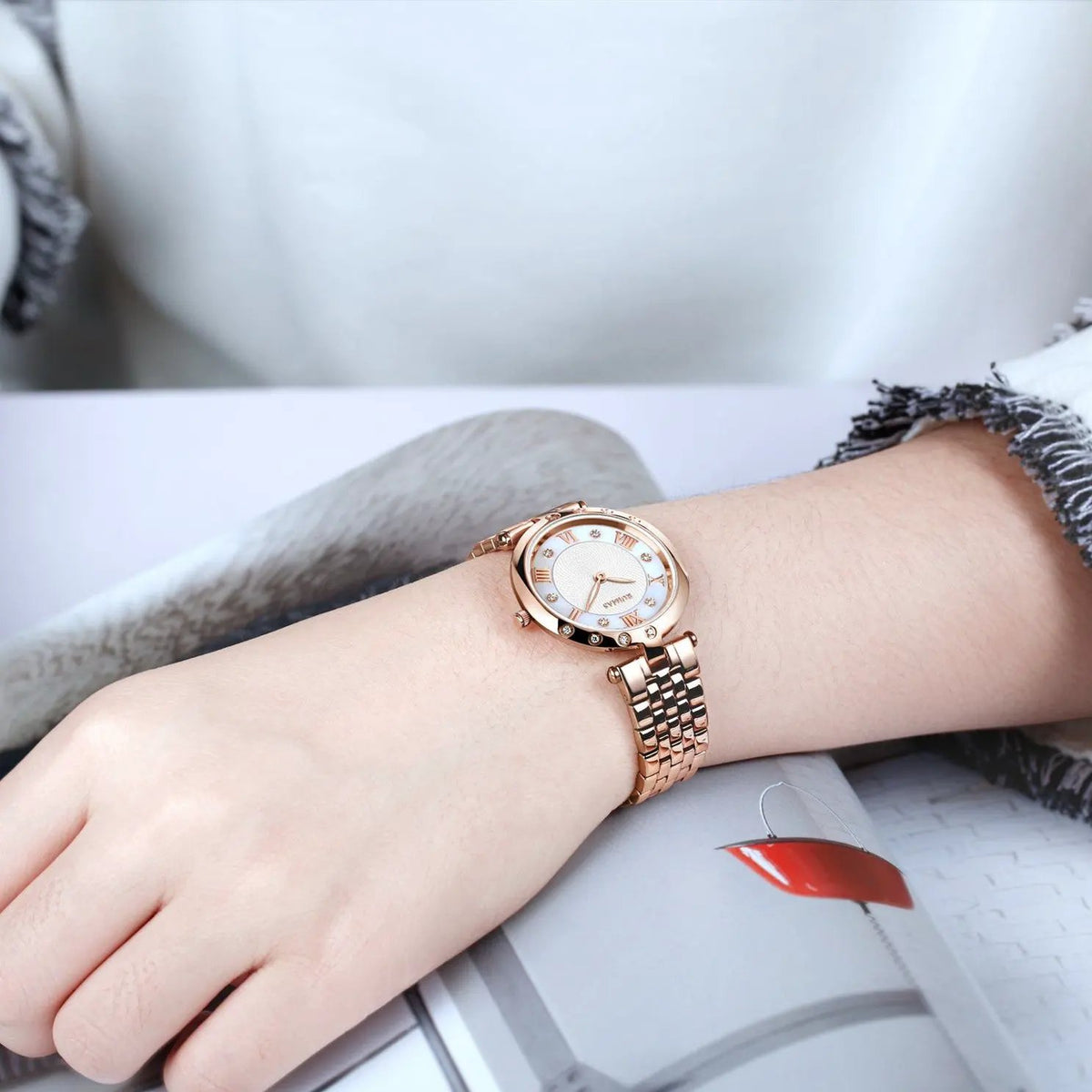 RUIMAS Ladies Wrist Watch Stainless Steel Luxury Quartz Women Watches Waterproof Female Dress Clock Bracelet reloj mujer 6749 by MEGIR WATCH GROUP