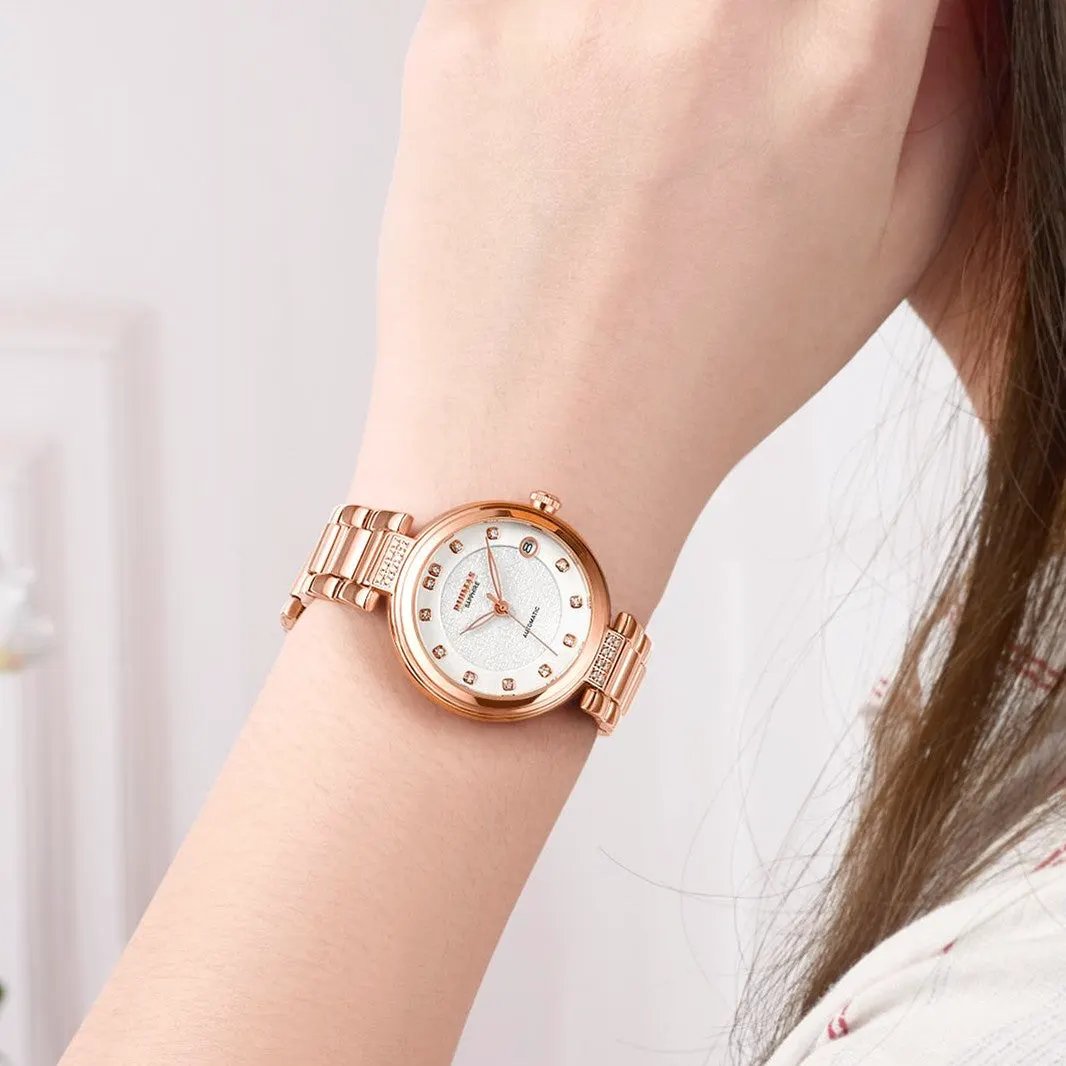 RUIMAS Women Automatic Mechanical Watch Steel Strap Ladies Business Wrist Watch Fashion Waterproof Date Clock Montre Femme 6756 by MEGIR WATCH GROUP