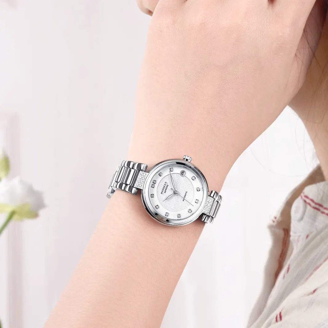 RUIMAS Women Automatic Mechanical Watch Steel Strap Ladies Business Wrist Watch Fashion Waterproof Date Clock Montre Femme 6756 by MEGIR WATCH GROUP