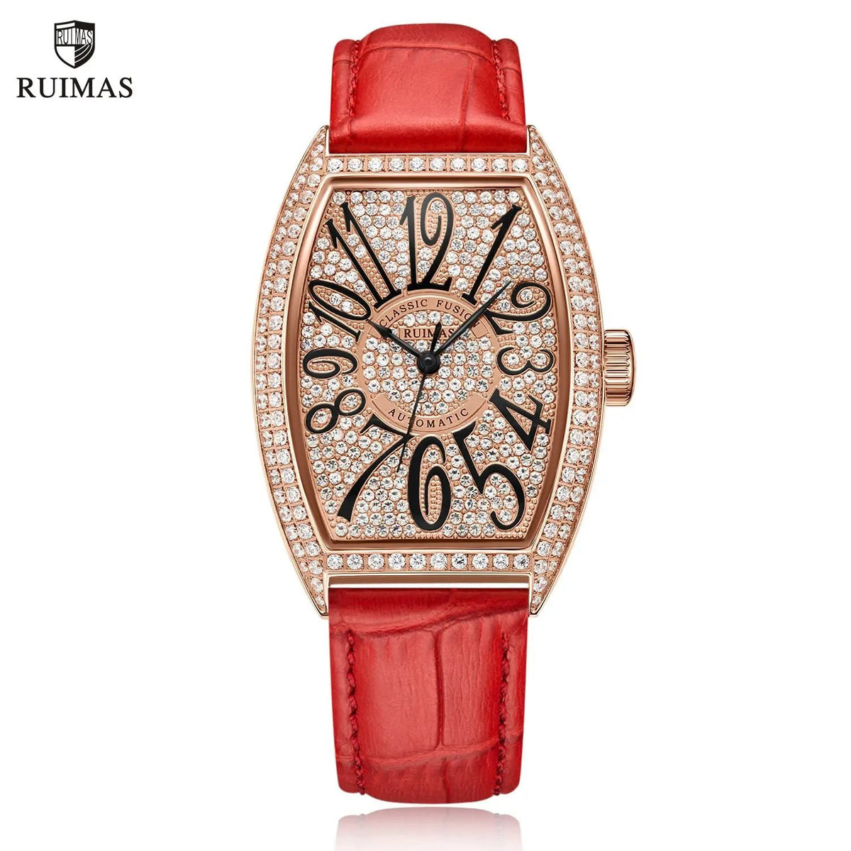 RUIMAS Luxury Diamond Women Automatic Mechanical Watches Waterproof Elegant Ladies Wrist Watch Clock Leather Reloj Mujer 6757 by MEGIR WATCH GROUP