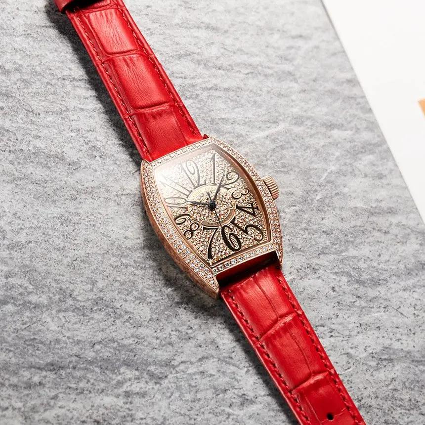 RUIMAS Luxury Diamond Women Automatic Mechanical Watches Waterproof Elegant Ladies Wrist Watch Clock Leather Reloj Mujer 6757 by MEGIR WATCH GROUP