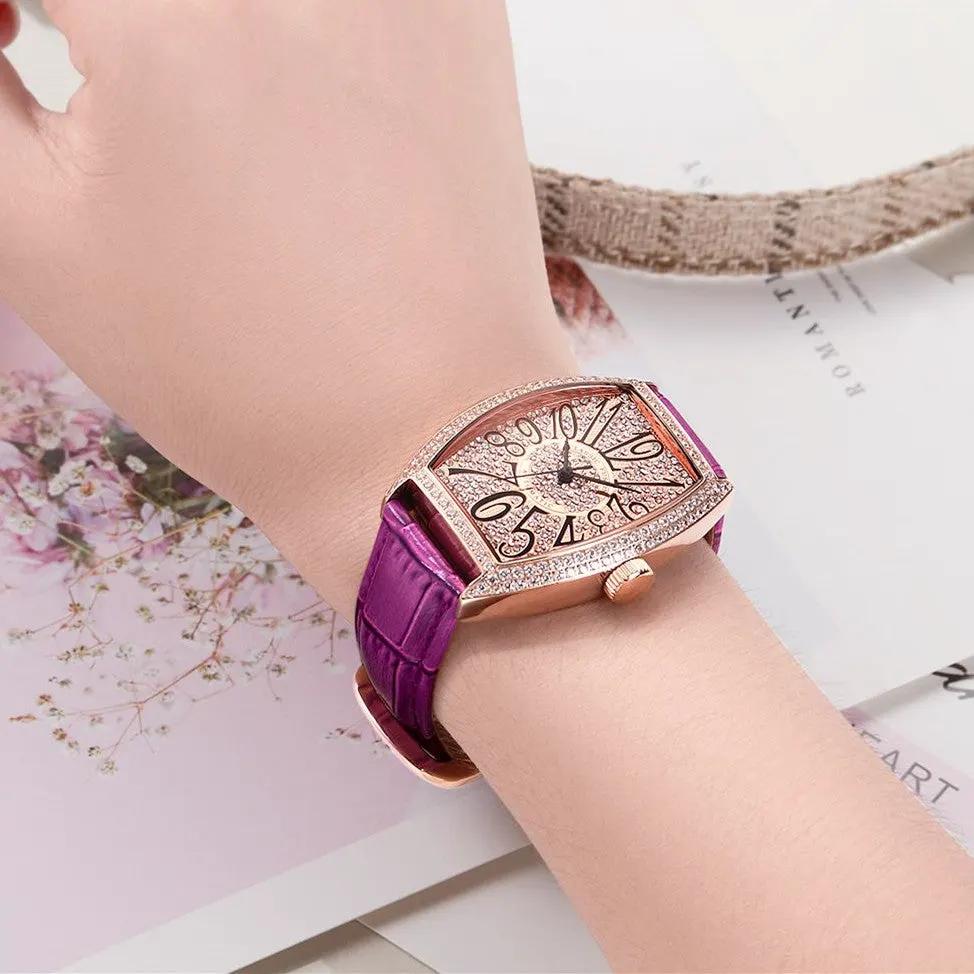 RUIMAS Luxury Diamond Women Automatic Mechanical Watches Waterproof Elegant Ladies Wrist Watch Clock Leather Reloj Mujer 6757 by MEGIR WATCH GROUP