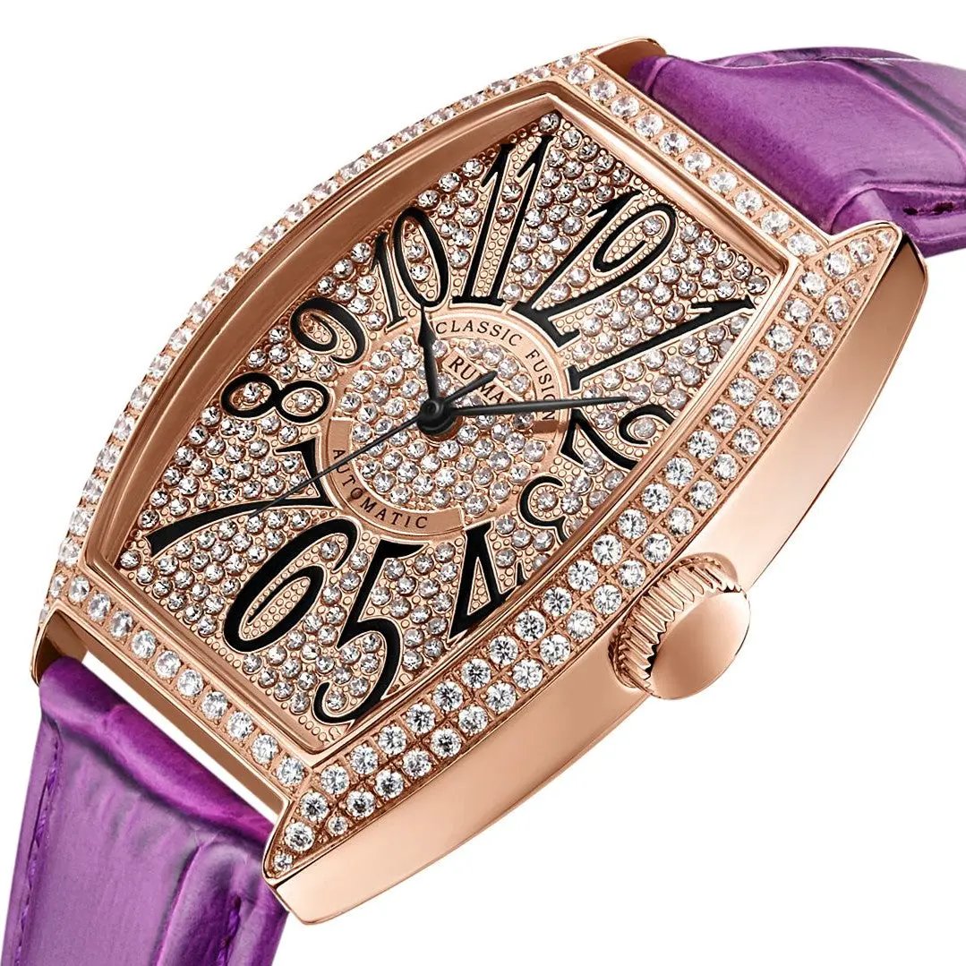 RUIMAS Luxury Diamond Women Automatic Mechanical Watches Waterproof Elegant Ladies Wrist Watch Clock Leather Reloj Mujer 6757 by MEGIR WATCH GROUP