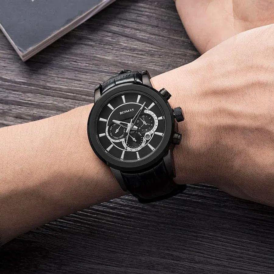 RUIMAS Mechanical Watches for Men Luxury Casual Business Wristwatch Leather Male Clock Date Chronograph Relogios Masculino 6767 by MEGIR WATCH GROUP