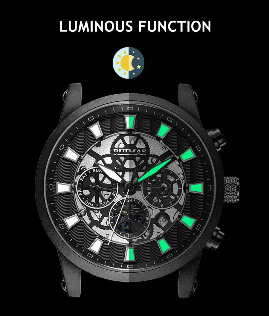 RUIMAS Fashion Men Watches Sapphire Automatic Mechanical Wrist Watch Waterproof Date Leather Casual Male Clock Montre Homme 6768 by MEGIR WATCH GROUP