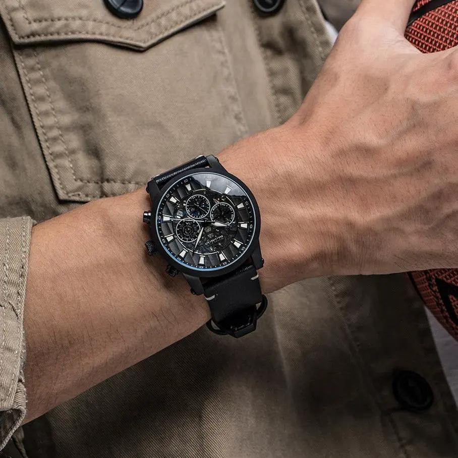 RUIMAS Fashion Men Watches Sapphire Automatic Mechanical Wrist Watch Waterproof Date Leather Casual Male Clock Montre Homme 6768 by MEGIR WATCH GROUP