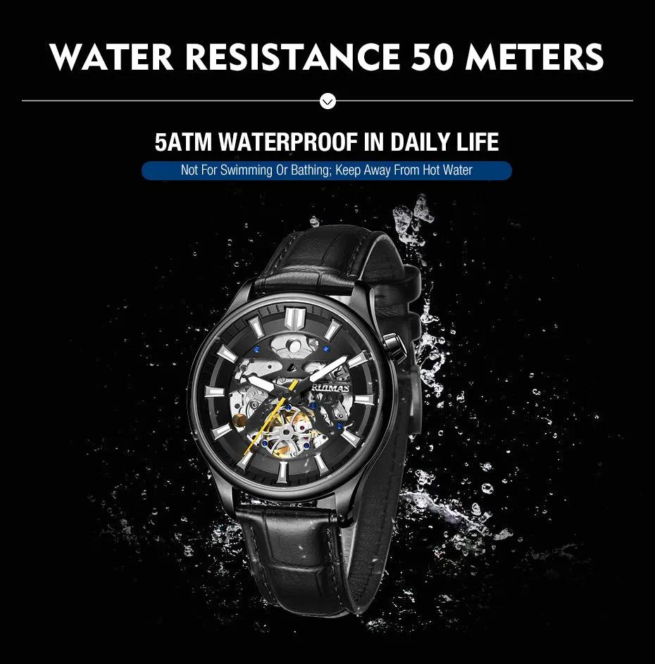 RUIMAS Men Mechanical Wristwatch Fashion Casual Leather Band Watch Luxury Sport Wrist Watch Chronograph Luminous Man Clock 6770 by MEGIR WATCH GROUP