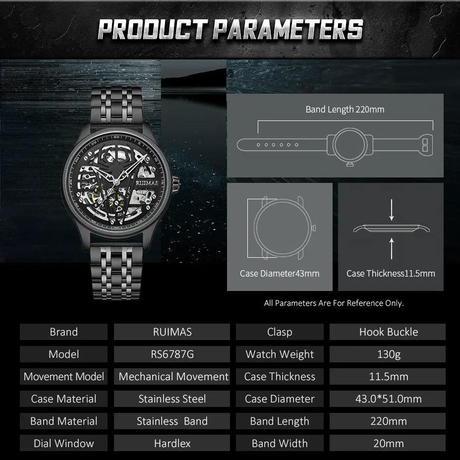 RUIMAS Watches for Men Top Brand Luxury Mechanical Chronograph Clock Stainless Steel Casual Wrist Watch Man Business Watch 6787 by MEGIR WATCH GROUP