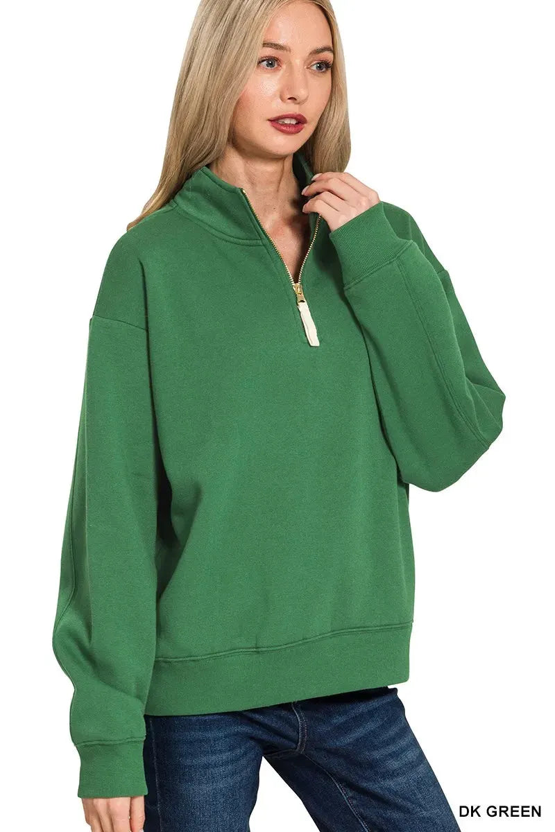 Zenana Fleece Half Zip Sweatshirt by Zenana