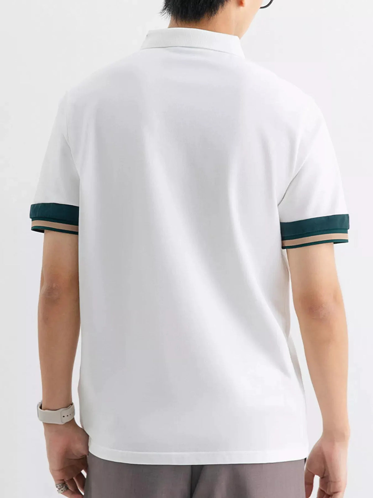Men's Plus Size Button Detail Striped Cuff Polo by Trendsi