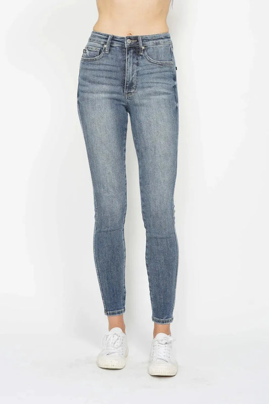 Judy Blue Full Size Tummy Control Contrast Wash Skinny Jeans by Judy Blue