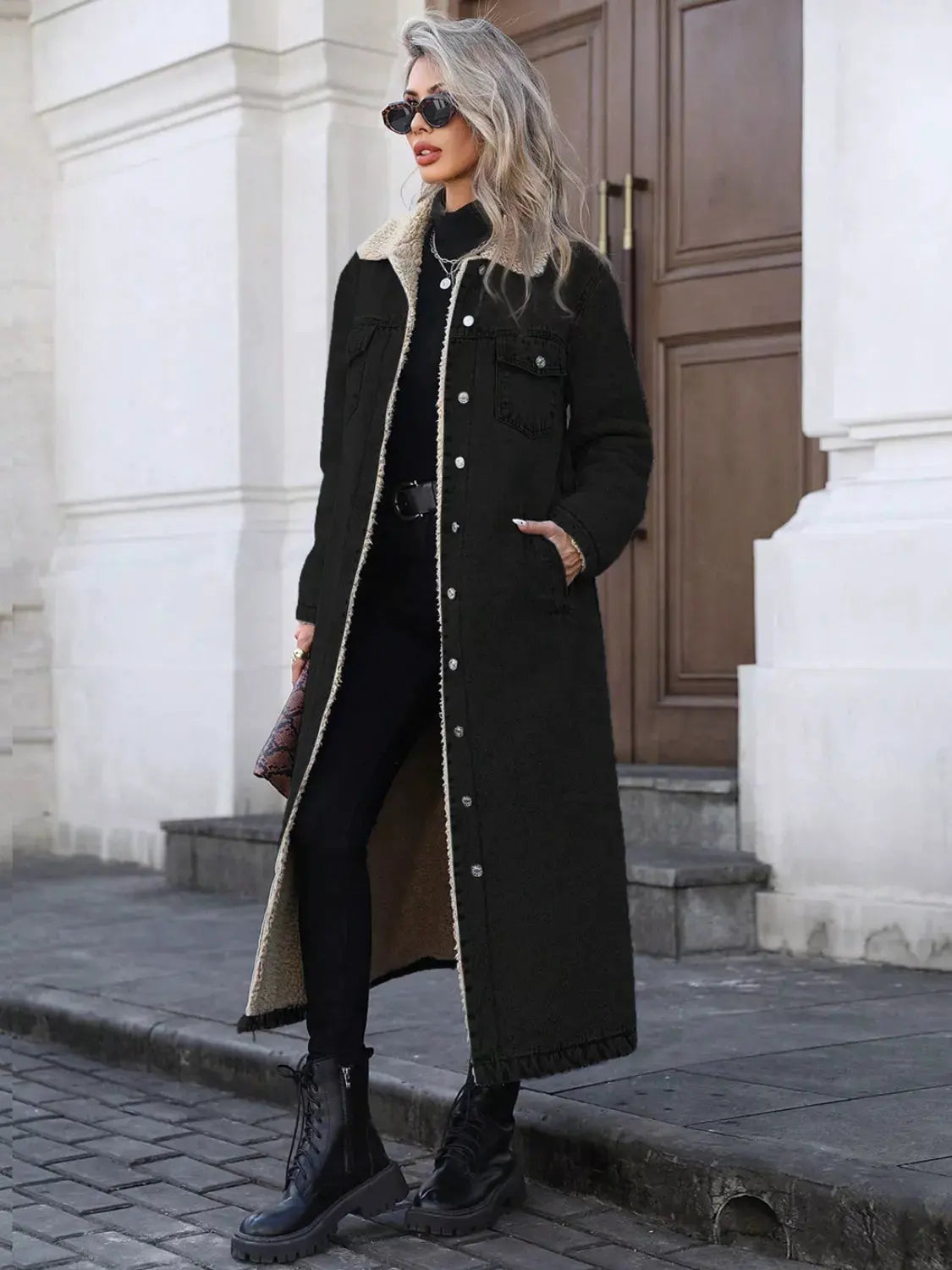 Sherpa Lined Longline Denim Jacket by Partner Label