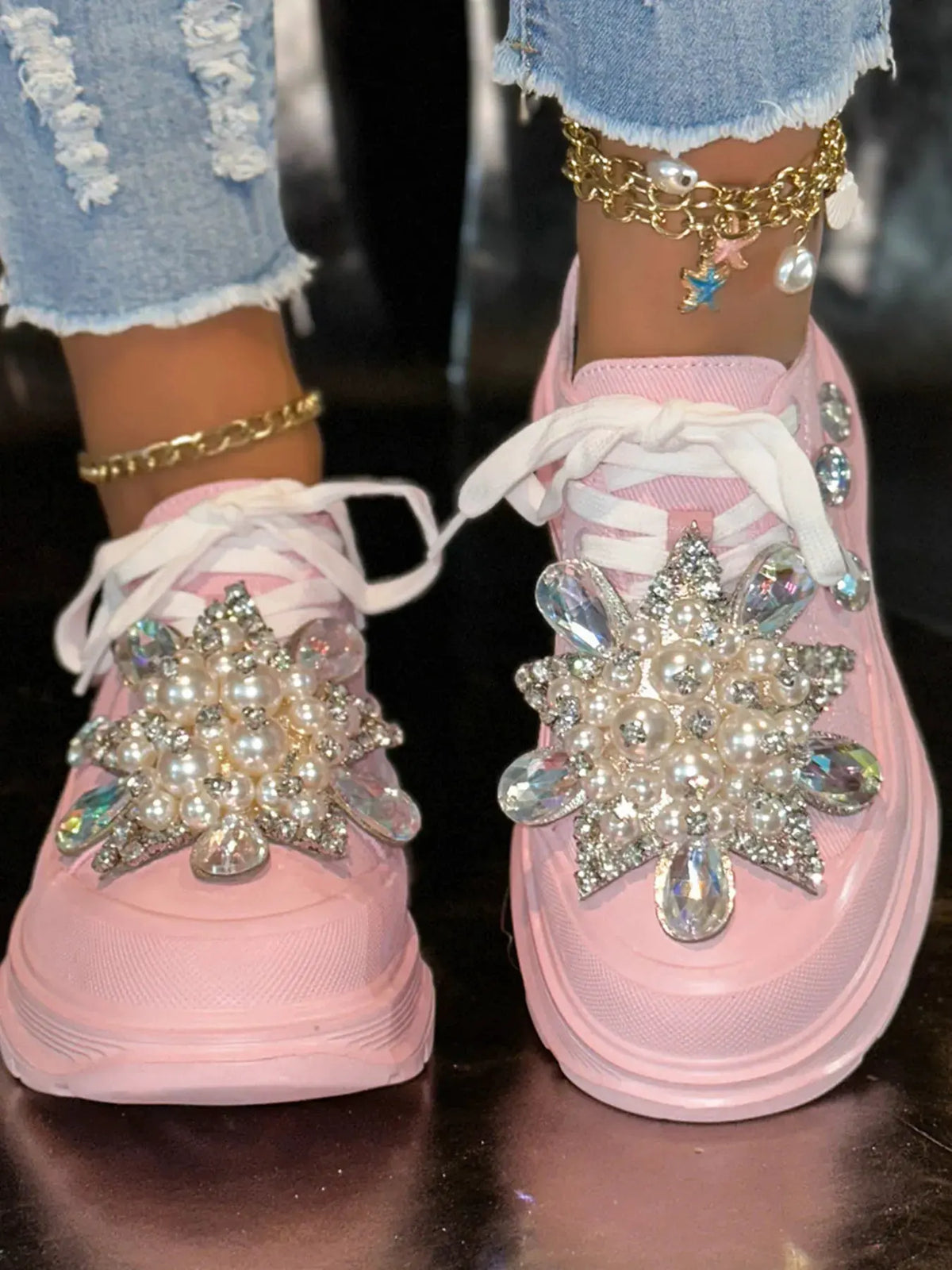 Pearl Embellished Platform Slip-Ons by Partner Label