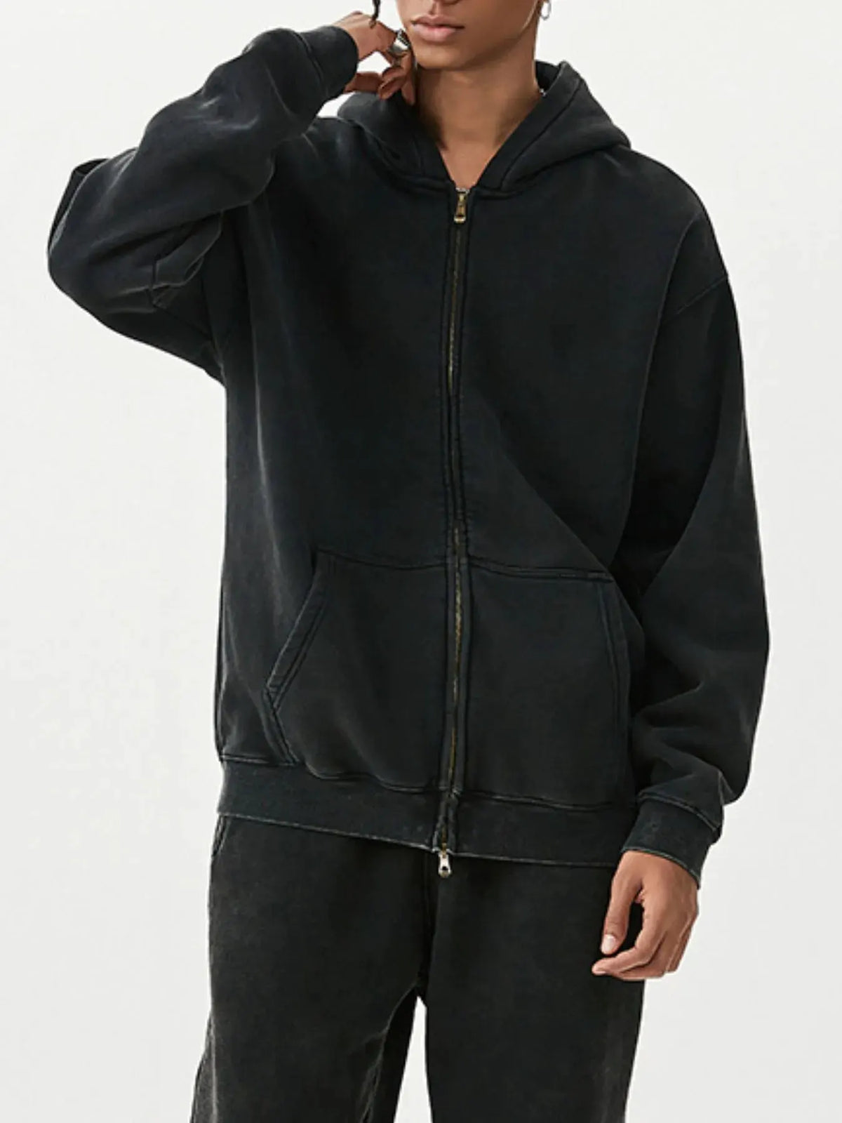 Men's Oversized Zip-Up Hoodie by Trendsi