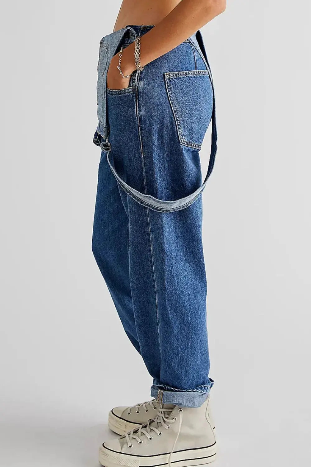 Wide Strap Square Neck Denim Overalls by Partner Labels