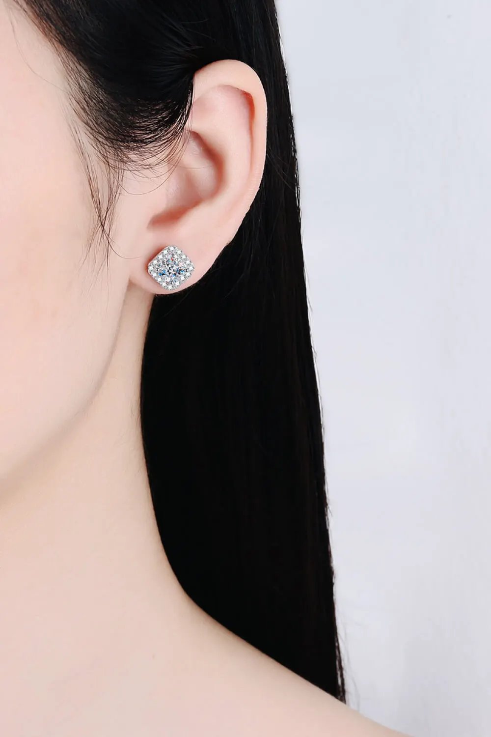 925 Sterling Silver Inlaid 2 Carat Moissanite Square Stud Earrings by Partner Label