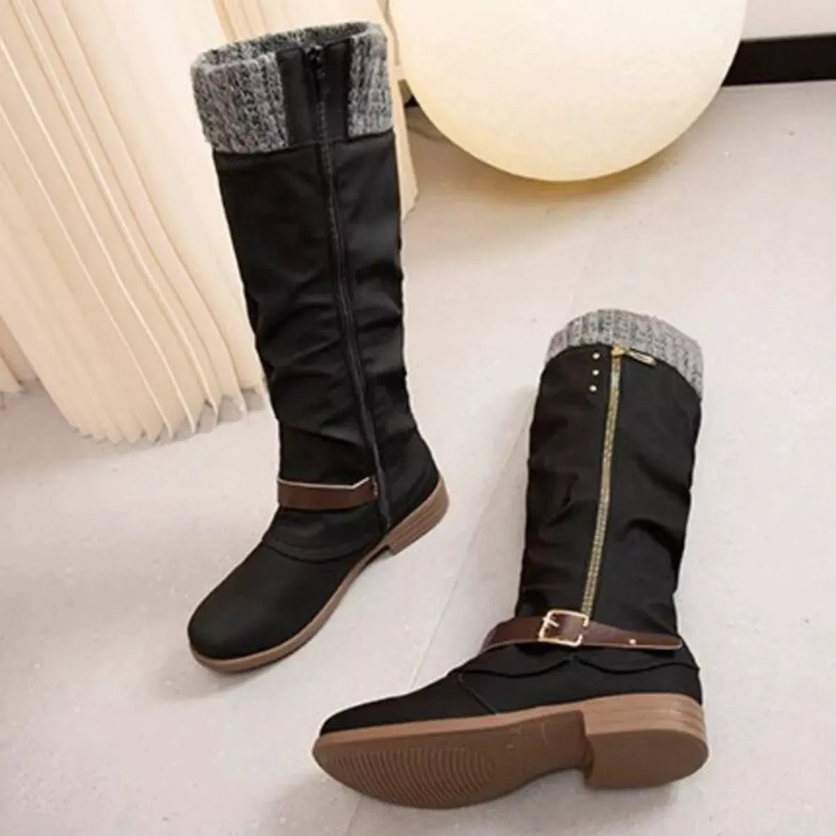 Knee High Slouch Boots with Knit Cuff by Partner Label