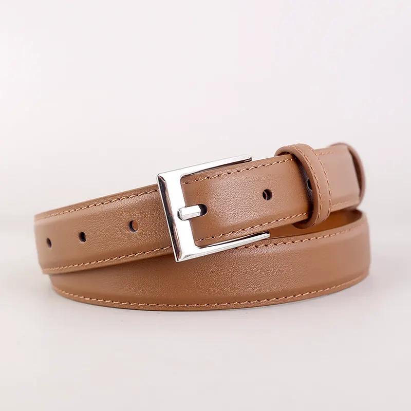Classic Leather Skinny Belt with Silver Buckle by Trendsi