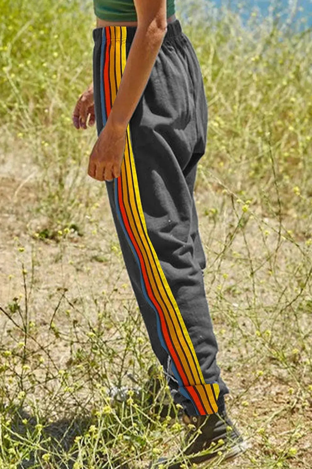 Contrast Striped Elastic Waist Active Pants by Partner Label