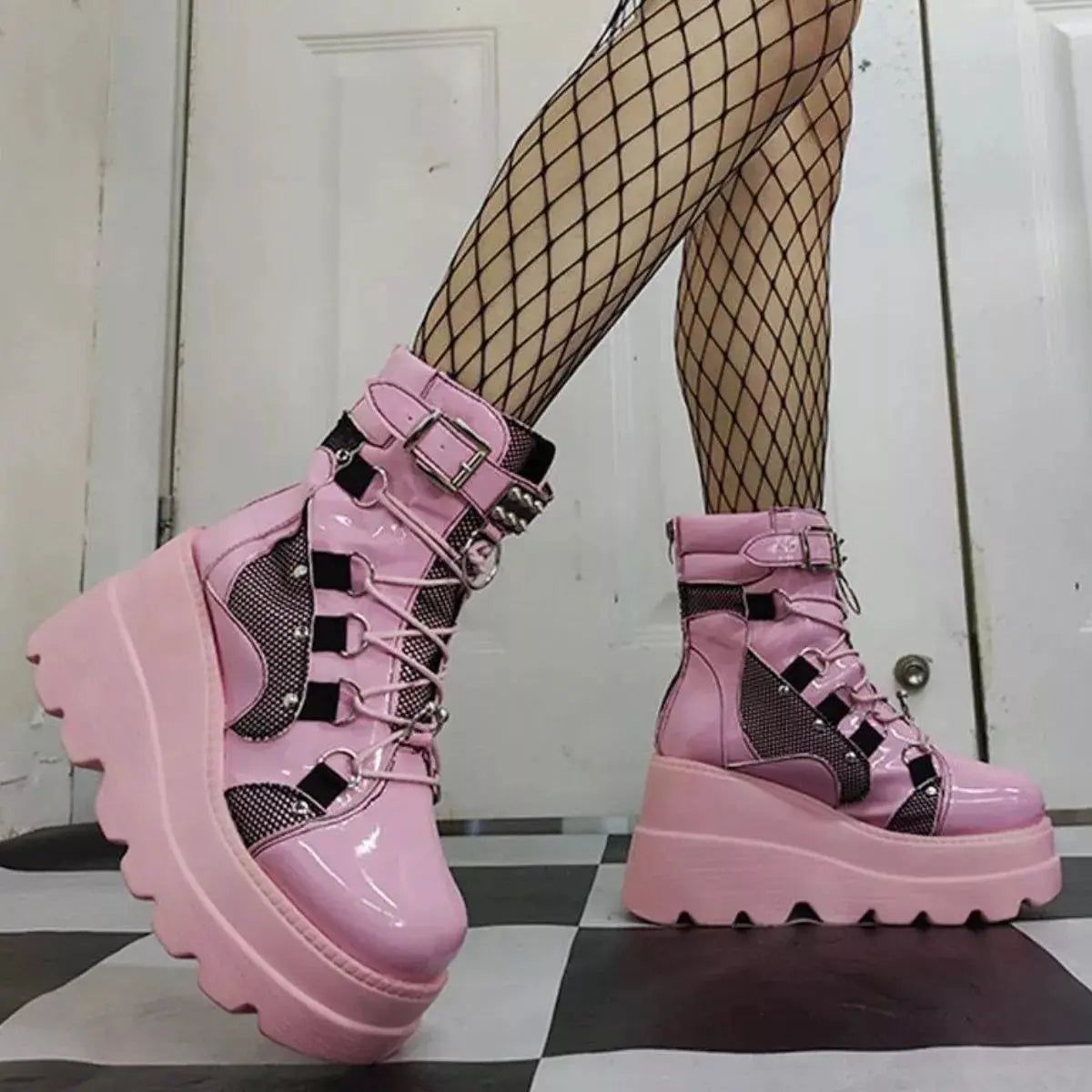 Lace Up Platform Wedge Boots by Partner Label