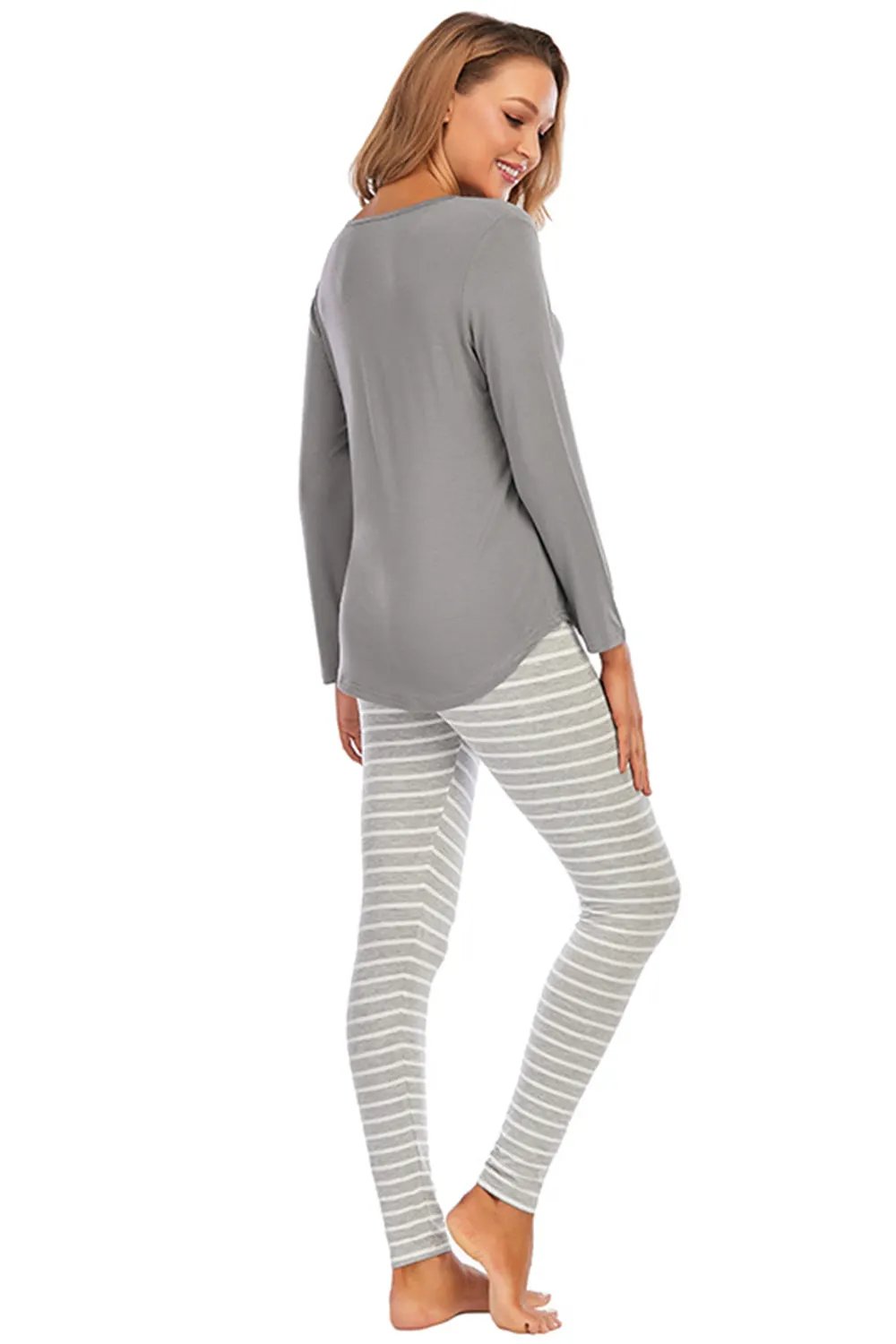 Graphic Round Neck Top and Striped Pants Set by Partner Label