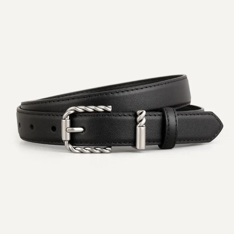 Leather Belt with Twisted Buckle by Trendsi