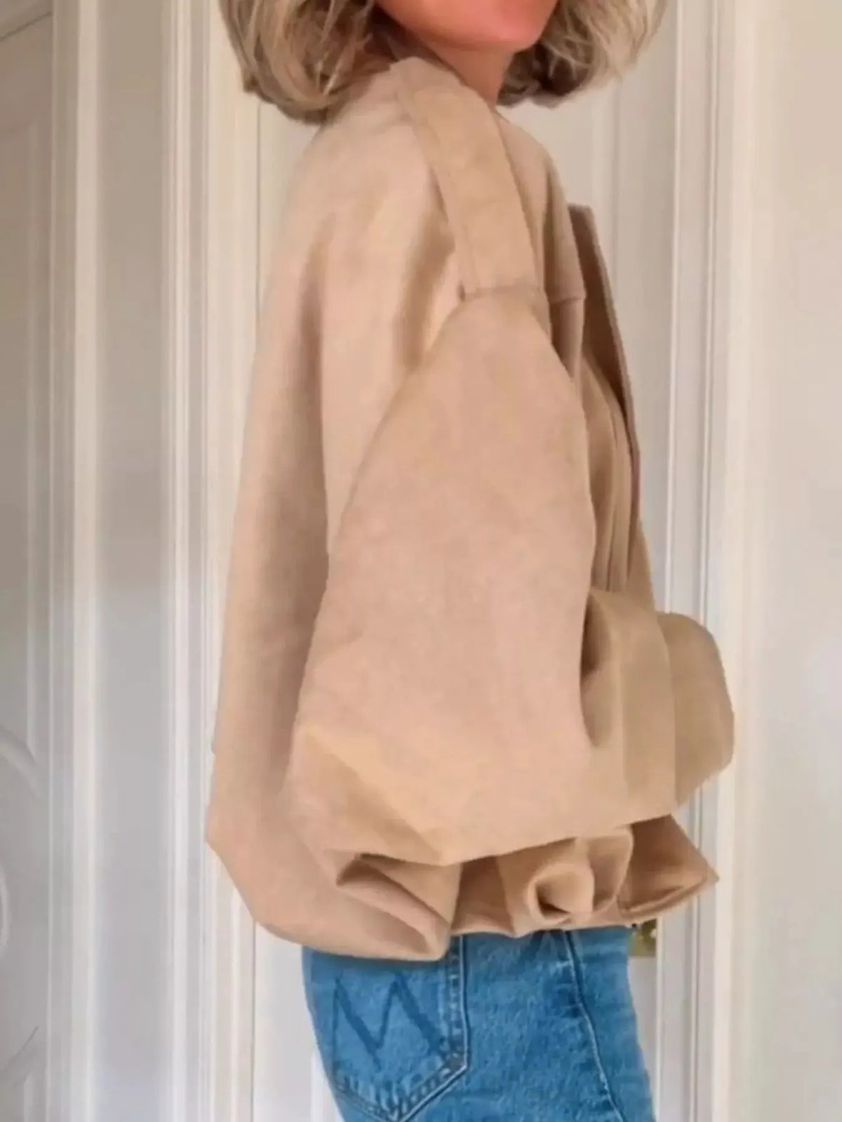 Zip Up Dropped Shoulder Suede Jacket by Partner Label