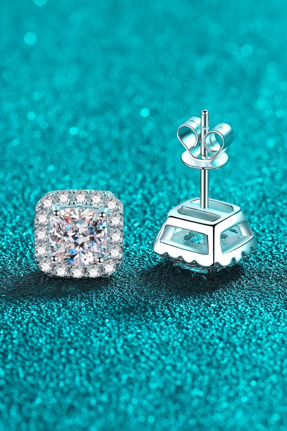 925 Sterling Silver Inlaid 2 Carat Moissanite Square Stud Earrings by Partner Label